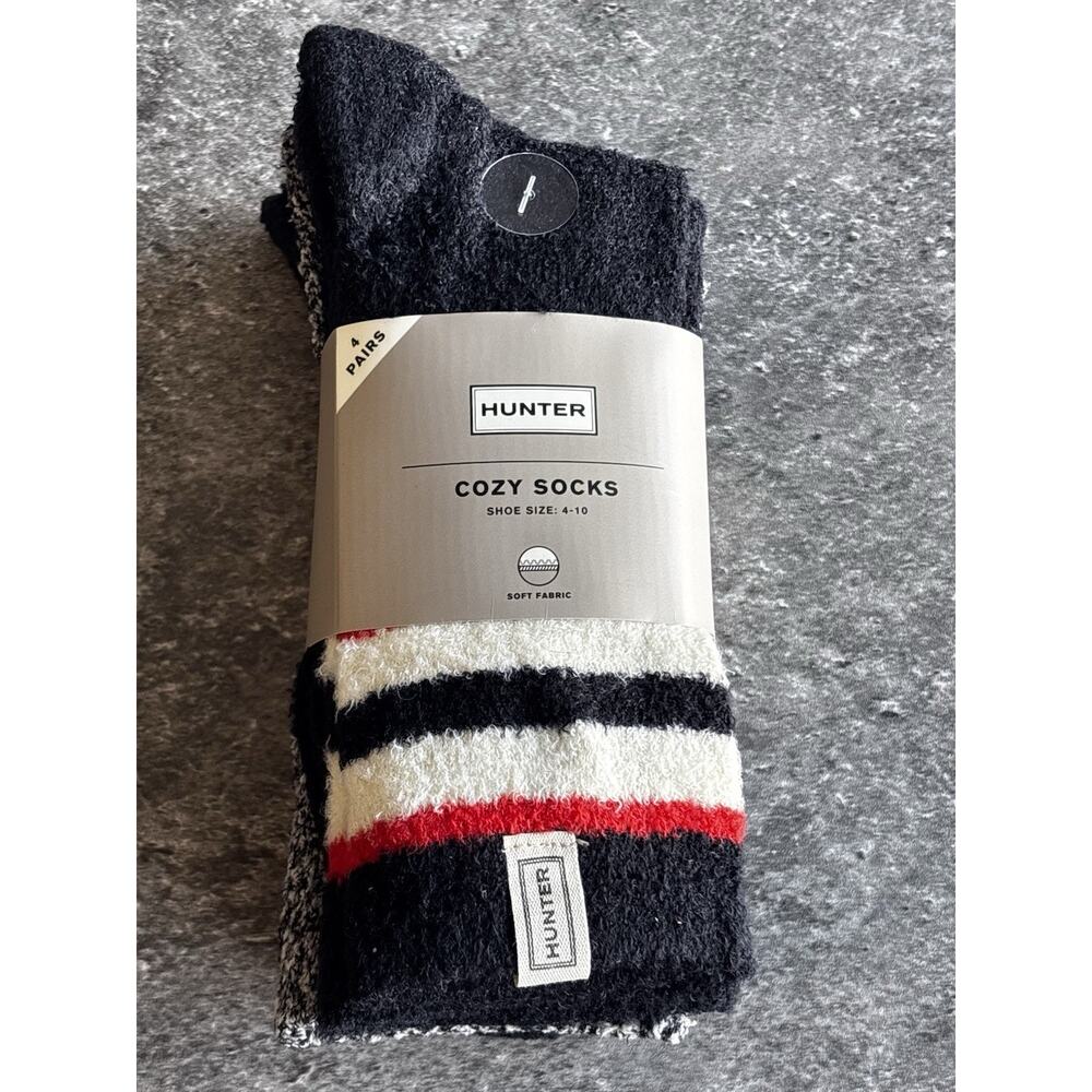 Hunter Women's 4-Pairs Cozy Socks, Black, Shoe Size 4-10